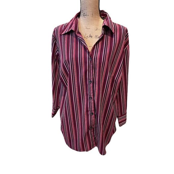 Kim Rogers Women's 2XL Striped Button-Up Blouse Multicolor Long Sleeve - Picture 1 of 8
